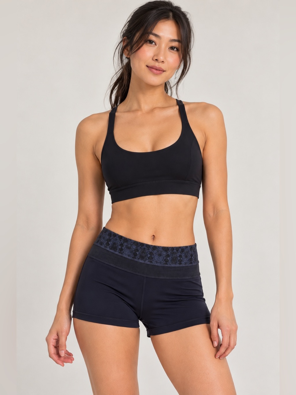Lululemon Black Navy Patterned Waistband Shorts Size 6